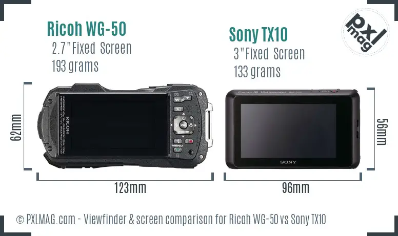 Ricoh WG-50 vs Sony TX10 Screen and Viewfinder comparison