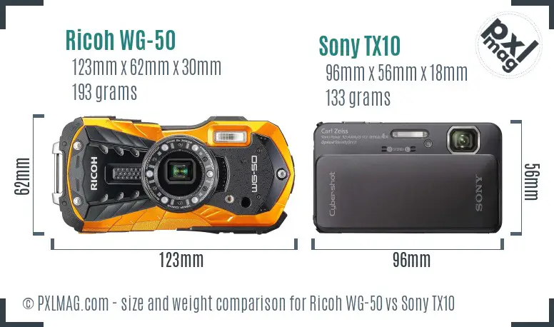 Ricoh WG-50 vs Sony TX10 size comparison