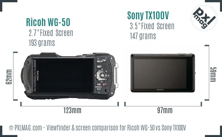 Ricoh WG-50 vs Sony TX100V Screen and Viewfinder comparison