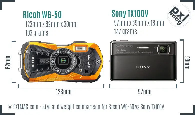 Ricoh WG-50 vs Sony TX100V size comparison