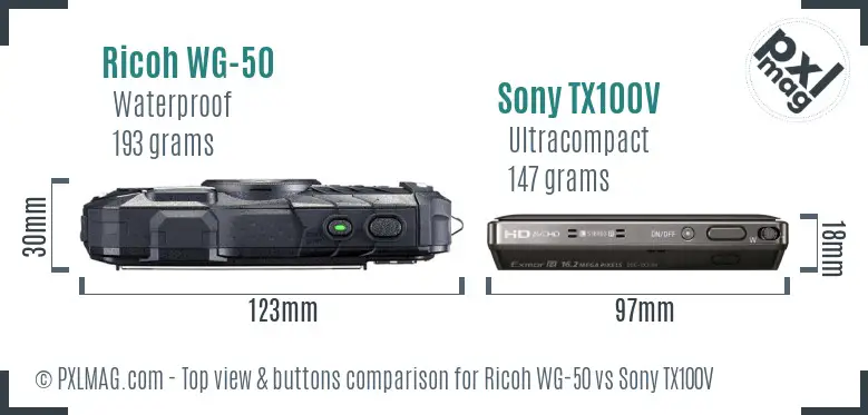 Ricoh WG-50 vs Sony TX100V top view buttons comparison