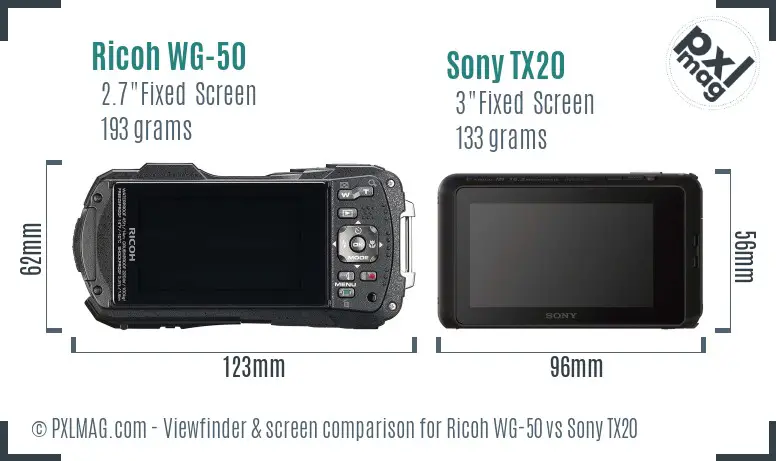 Ricoh WG-50 vs Sony TX20 Screen and Viewfinder comparison