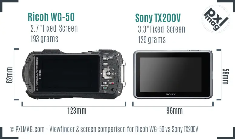 Ricoh WG-50 vs Sony TX200V Screen and Viewfinder comparison