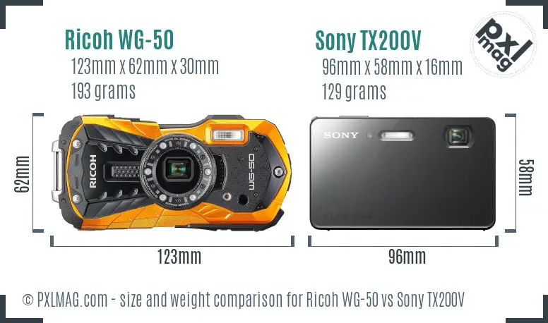 Ricoh WG-50 vs Sony TX200V size comparison