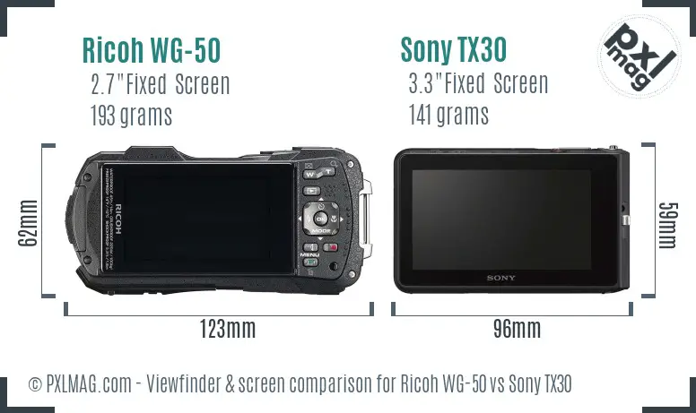 Ricoh WG-50 vs Sony TX30 Screen and Viewfinder comparison