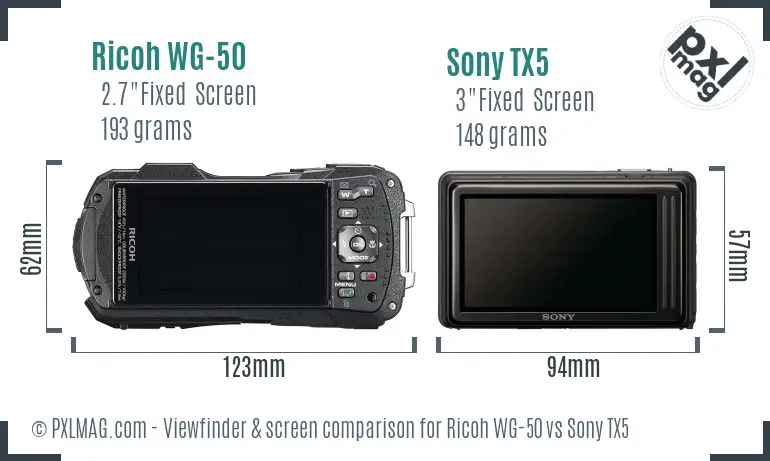 Ricoh WG-50 vs Sony TX5 Screen and Viewfinder comparison