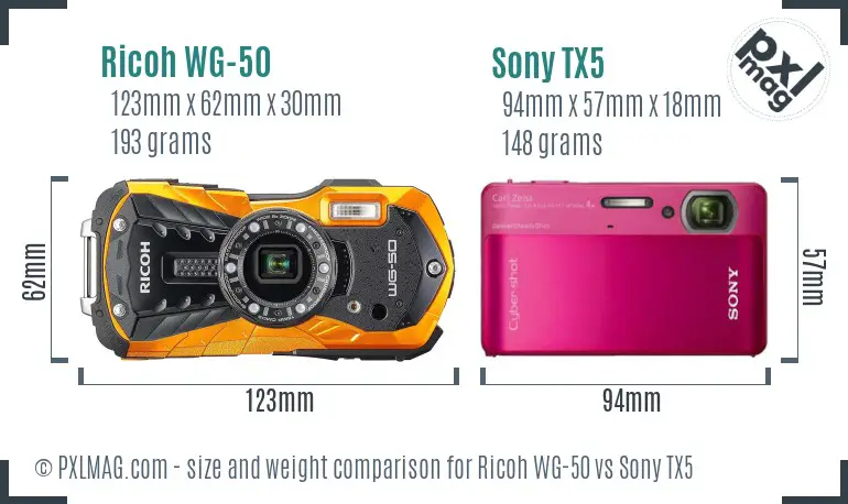 Ricoh WG-50 vs Sony TX5 size comparison