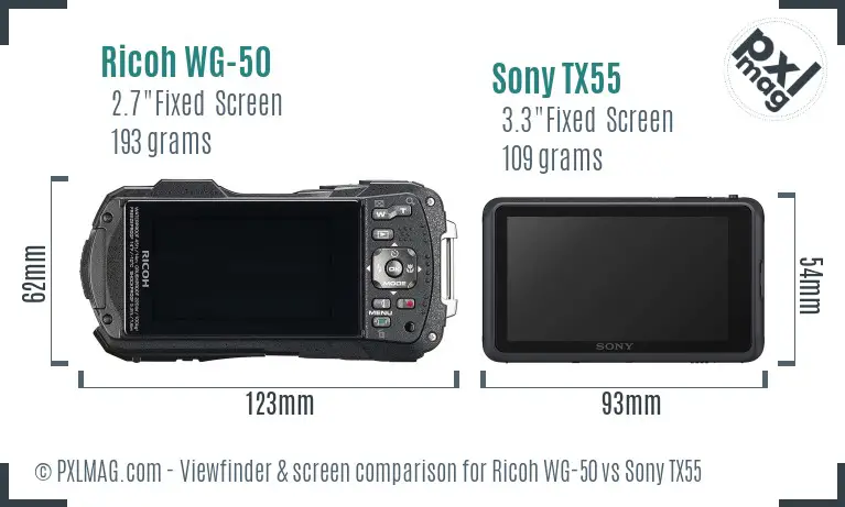Ricoh WG-50 vs Sony TX55 Screen and Viewfinder comparison