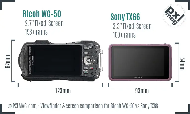 Ricoh WG-50 vs Sony TX66 Screen and Viewfinder comparison