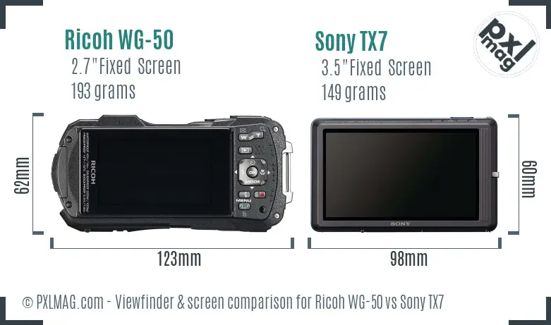 Ricoh WG-50 vs Sony TX7 Screen and Viewfinder comparison