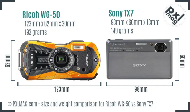 Ricoh WG-50 vs Sony TX7 size comparison