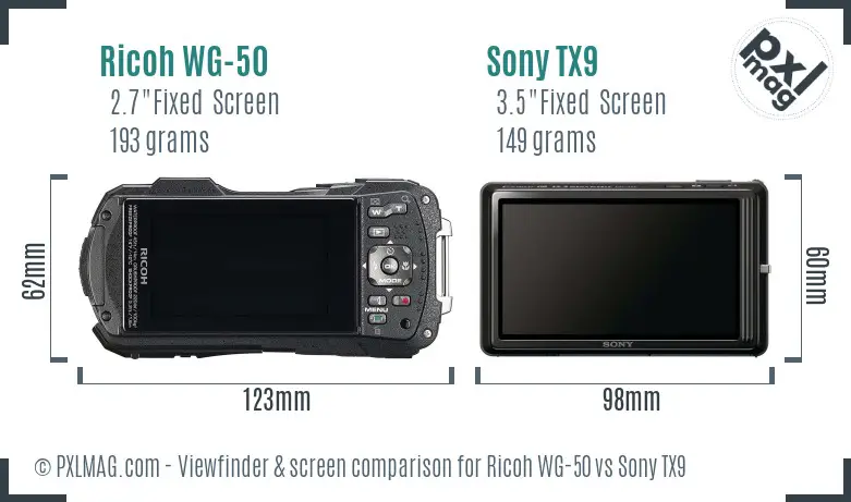 Ricoh WG-50 vs Sony TX9 Screen and Viewfinder comparison