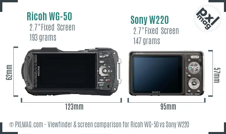 Ricoh WG-50 vs Sony W220 Screen and Viewfinder comparison