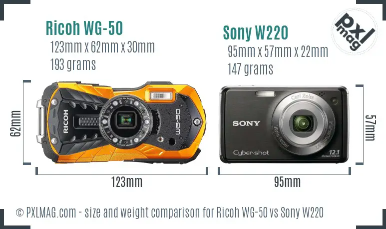 Ricoh WG-50 vs Sony W220 size comparison
