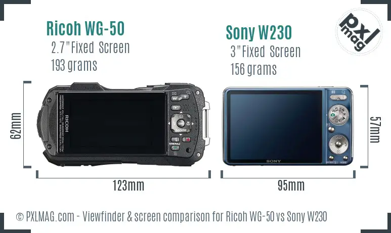 Ricoh WG-50 vs Sony W230 Screen and Viewfinder comparison