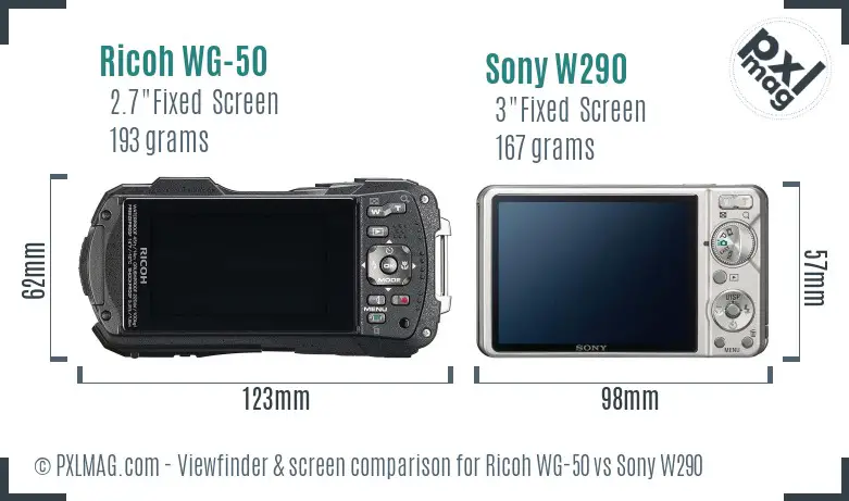 Ricoh WG-50 vs Sony W290 Screen and Viewfinder comparison