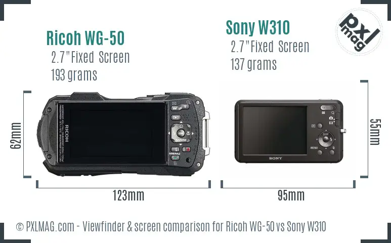 Ricoh WG-50 vs Sony W310 Screen and Viewfinder comparison