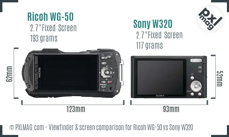 Ricoh WG-50 vs Sony W320 Screen and Viewfinder comparison