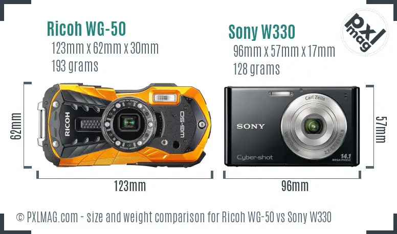 Ricoh WG-50 vs Sony W330 size comparison