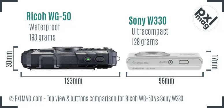 Ricoh WG-50 vs Sony W330 top view buttons comparison
