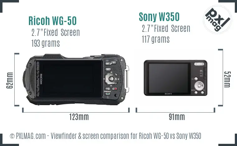 Ricoh WG-50 vs Sony W350 Screen and Viewfinder comparison