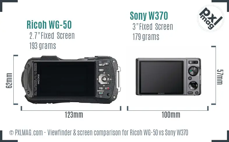 Ricoh WG-50 vs Sony W370 Screen and Viewfinder comparison