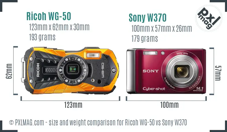 Ricoh WG-50 vs Sony W370 size comparison