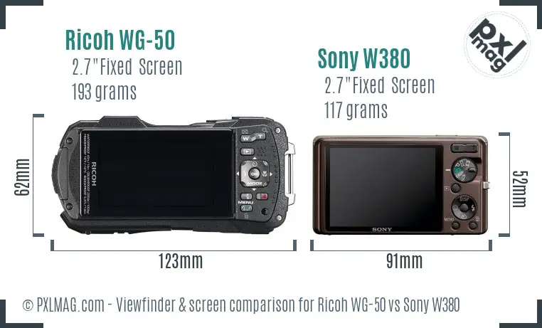 Ricoh WG-50 vs Sony W380 Screen and Viewfinder comparison