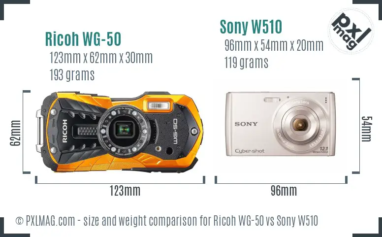 Ricoh WG-50 vs Sony W510 size comparison