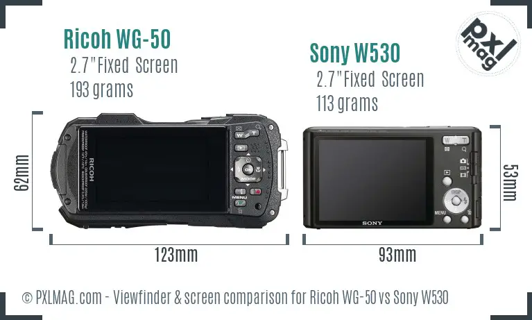 Ricoh WG-50 vs Sony W530 Screen and Viewfinder comparison
