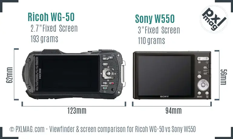 Ricoh WG-50 vs Sony W550 Screen and Viewfinder comparison