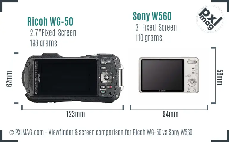 Ricoh WG-50 vs Sony W560 Screen and Viewfinder comparison