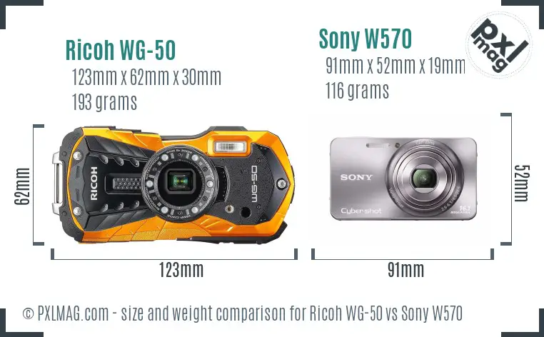 Ricoh WG-50 vs Sony W570 size comparison