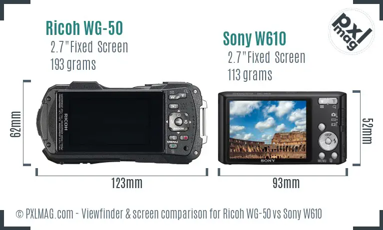 Ricoh WG-50 vs Sony W610 Screen and Viewfinder comparison