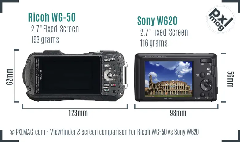 Ricoh WG-50 vs Sony W620 Screen and Viewfinder comparison