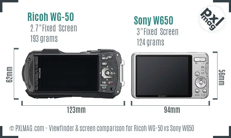 Ricoh WG-50 vs Sony W650 Screen and Viewfinder comparison