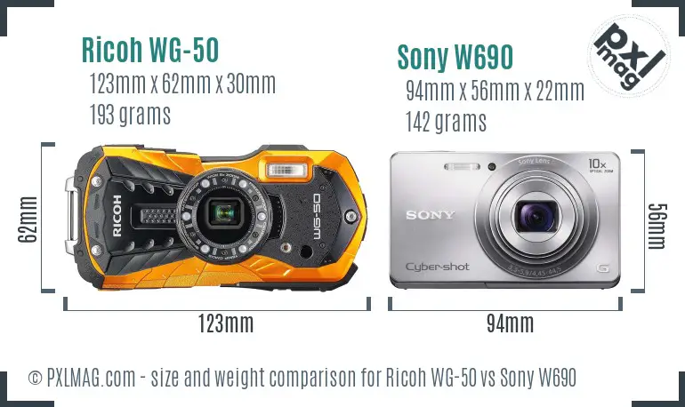 Ricoh WG-50 vs Sony W690 size comparison