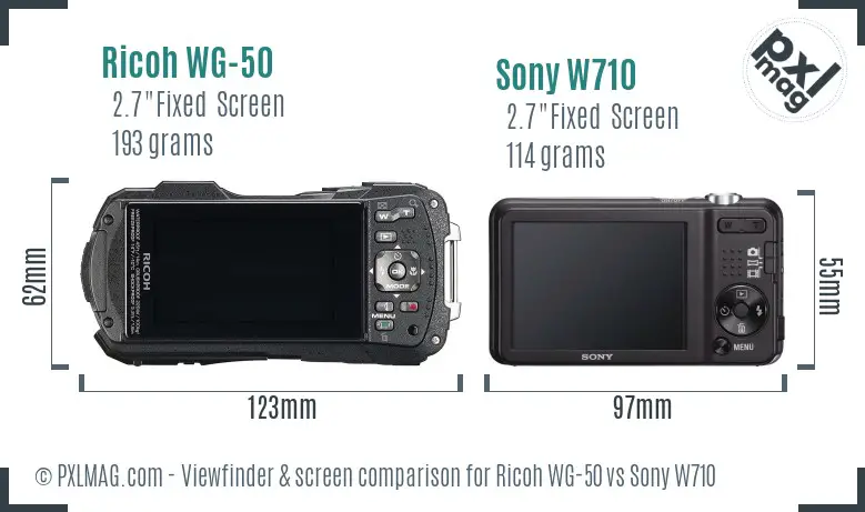 Ricoh WG-50 vs Sony W710 Screen and Viewfinder comparison