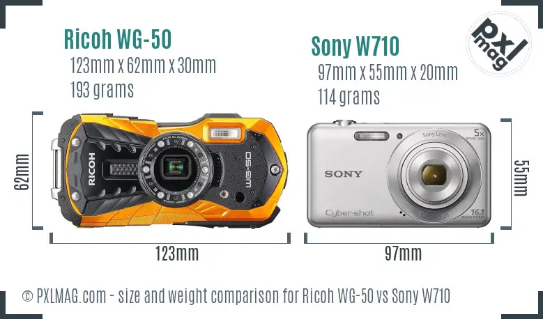 Ricoh WG-50 vs Sony W710 size comparison