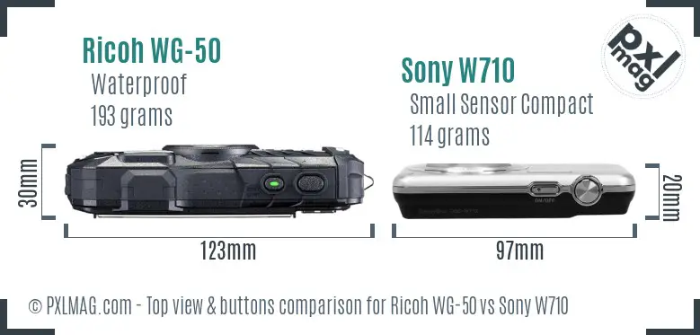 Ricoh WG-50 vs Sony W710 top view buttons comparison