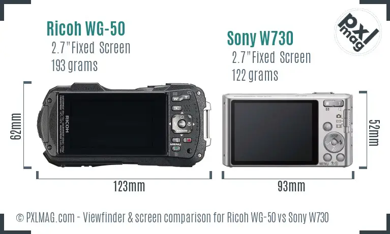 Ricoh WG-50 vs Sony W730 Screen and Viewfinder comparison