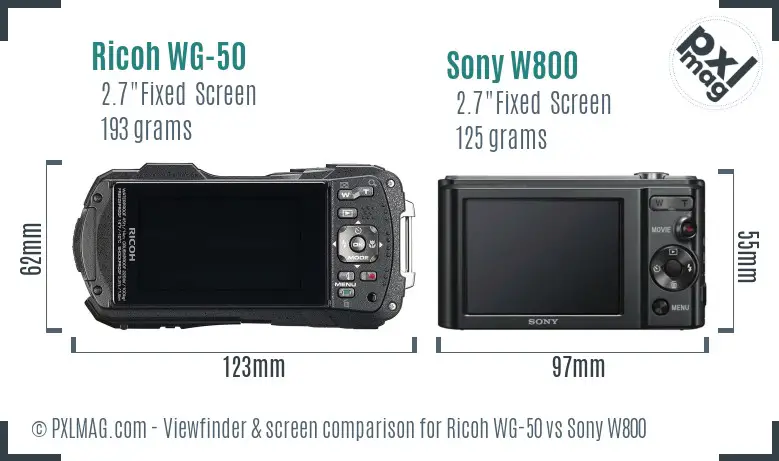 Ricoh WG-50 vs Sony W800 Screen and Viewfinder comparison