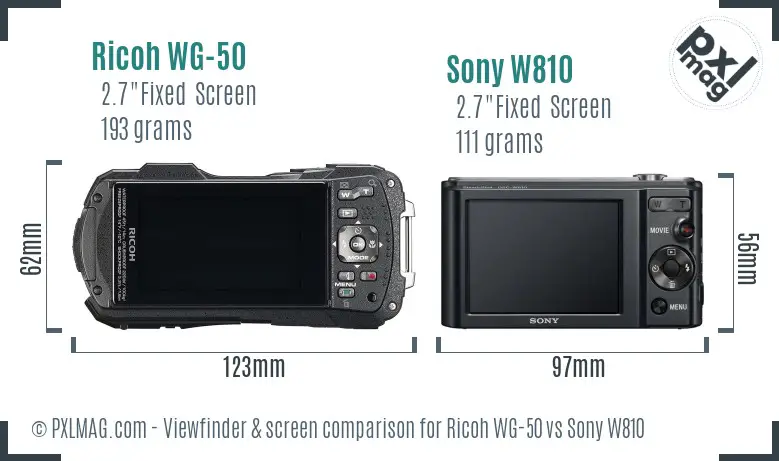 Ricoh WG-50 vs Sony W810 Screen and Viewfinder comparison