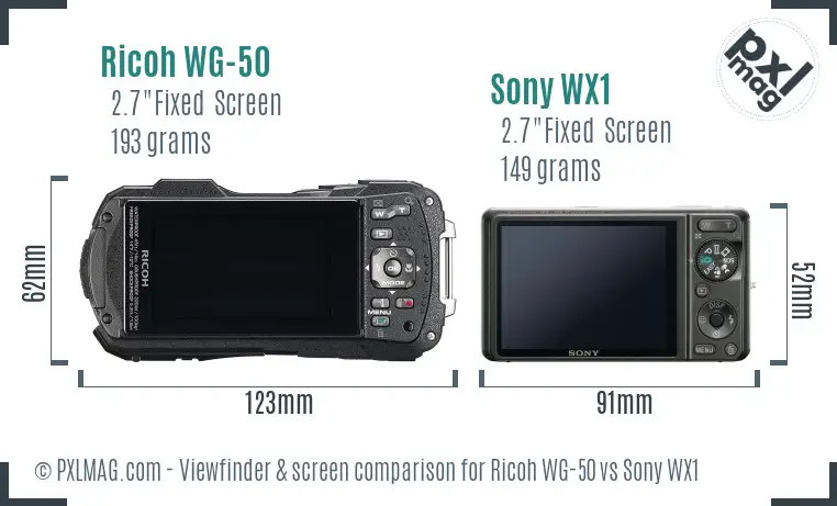 Ricoh WG-50 vs Sony WX1 Screen and Viewfinder comparison