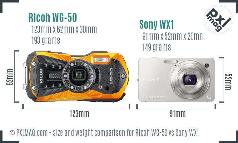 Ricoh WG-50 vs Sony WX1 size comparison
