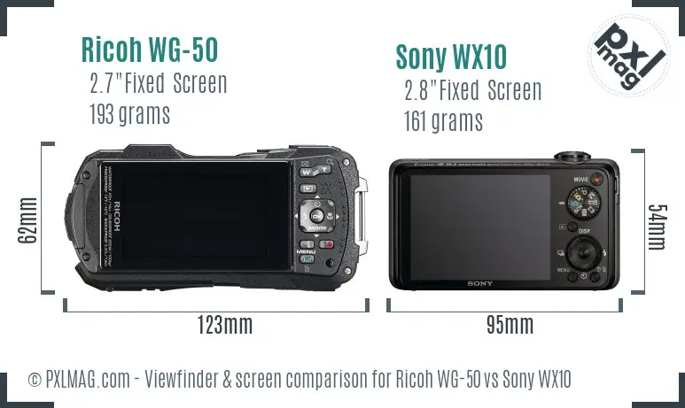 Ricoh WG-50 vs Sony WX10 Screen and Viewfinder comparison