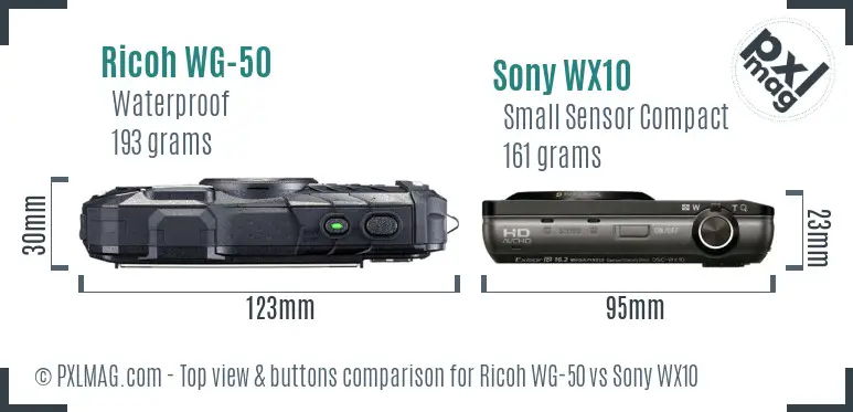 Ricoh WG-50 vs Sony WX10 top view buttons comparison