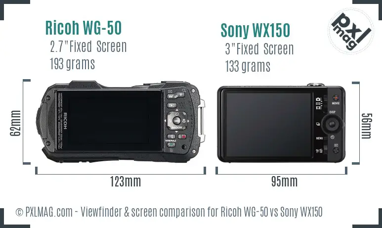 Ricoh WG-50 vs Sony WX150 Screen and Viewfinder comparison