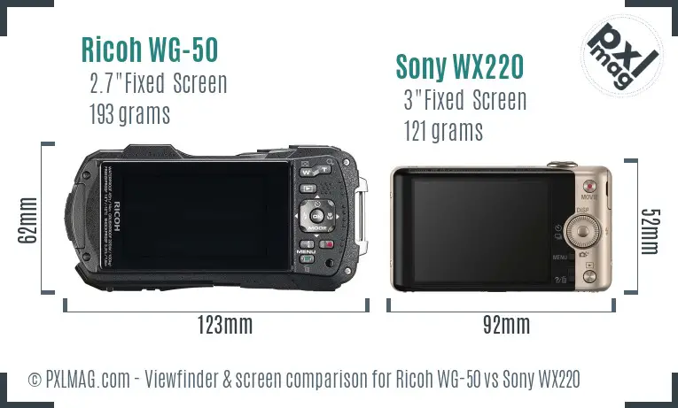 Ricoh WG-50 vs Sony WX220 Screen and Viewfinder comparison