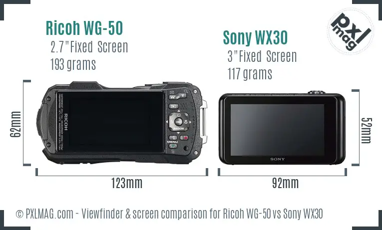 Ricoh WG-50 vs Sony WX30 Screen and Viewfinder comparison